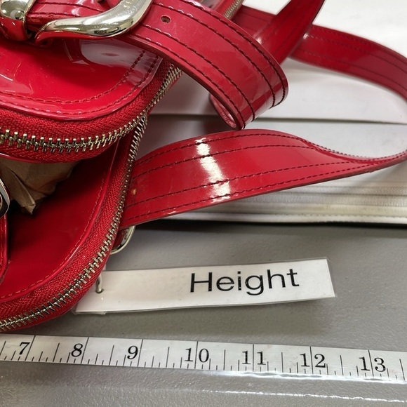 TED BAKER Purse Red Patent Bag Pockets Zip Gold Tone Hardware Satchel - Picture 12 of 14